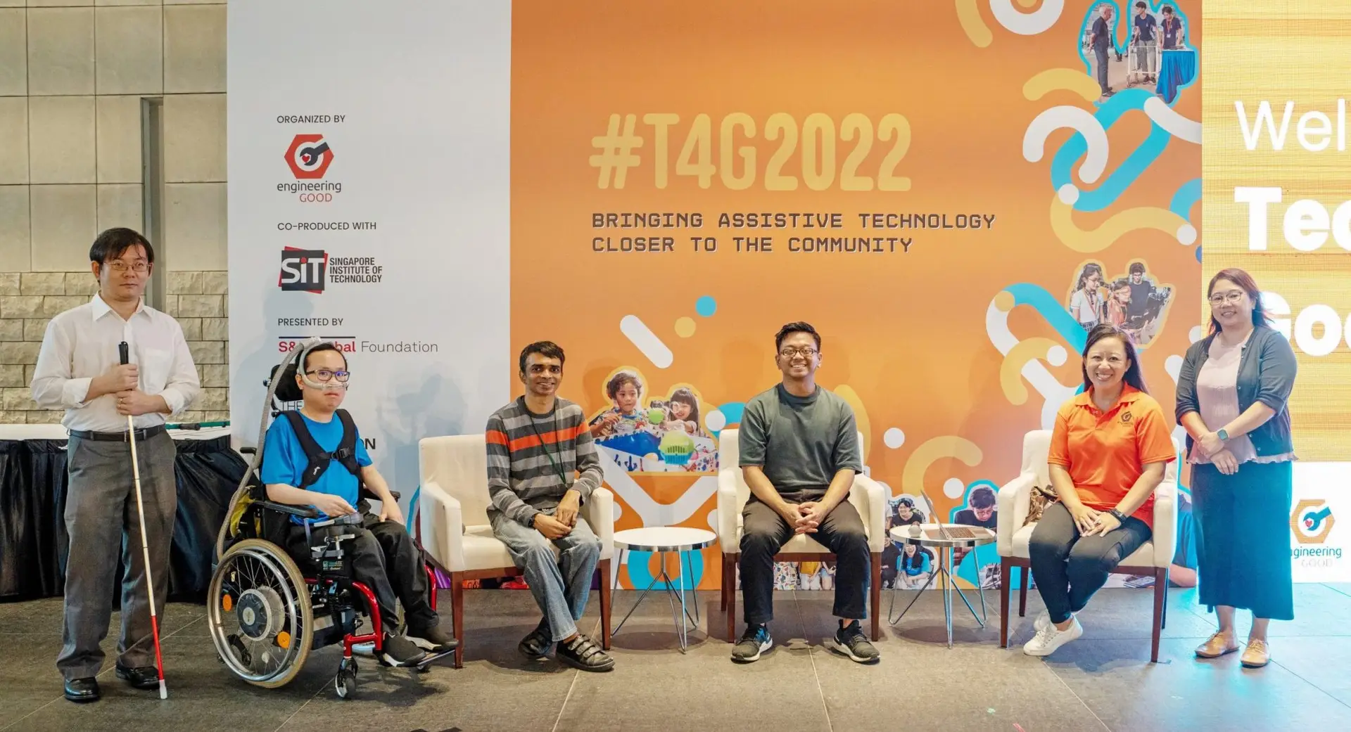 Guest speakers on stage at Tech For Good 2022 festival at the National Library, bringing assistive technology closer to the community